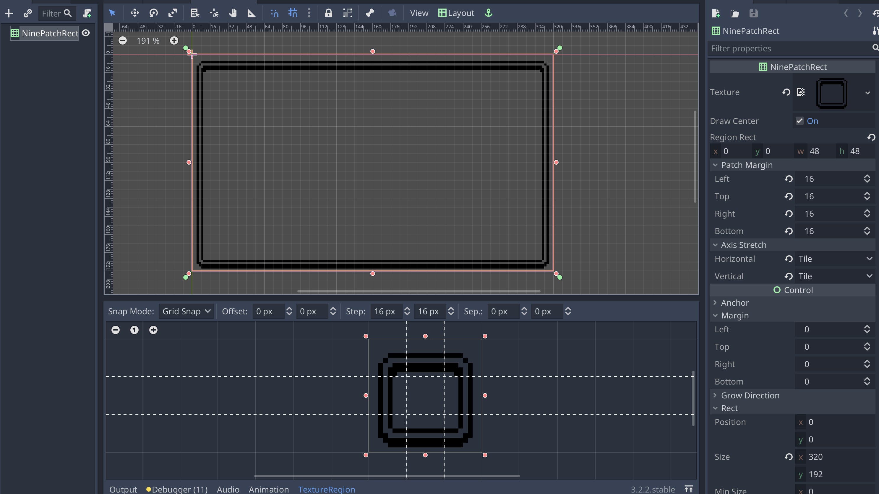 How to use tiles for your dialog box borders in Godot: The NinePatchRect component